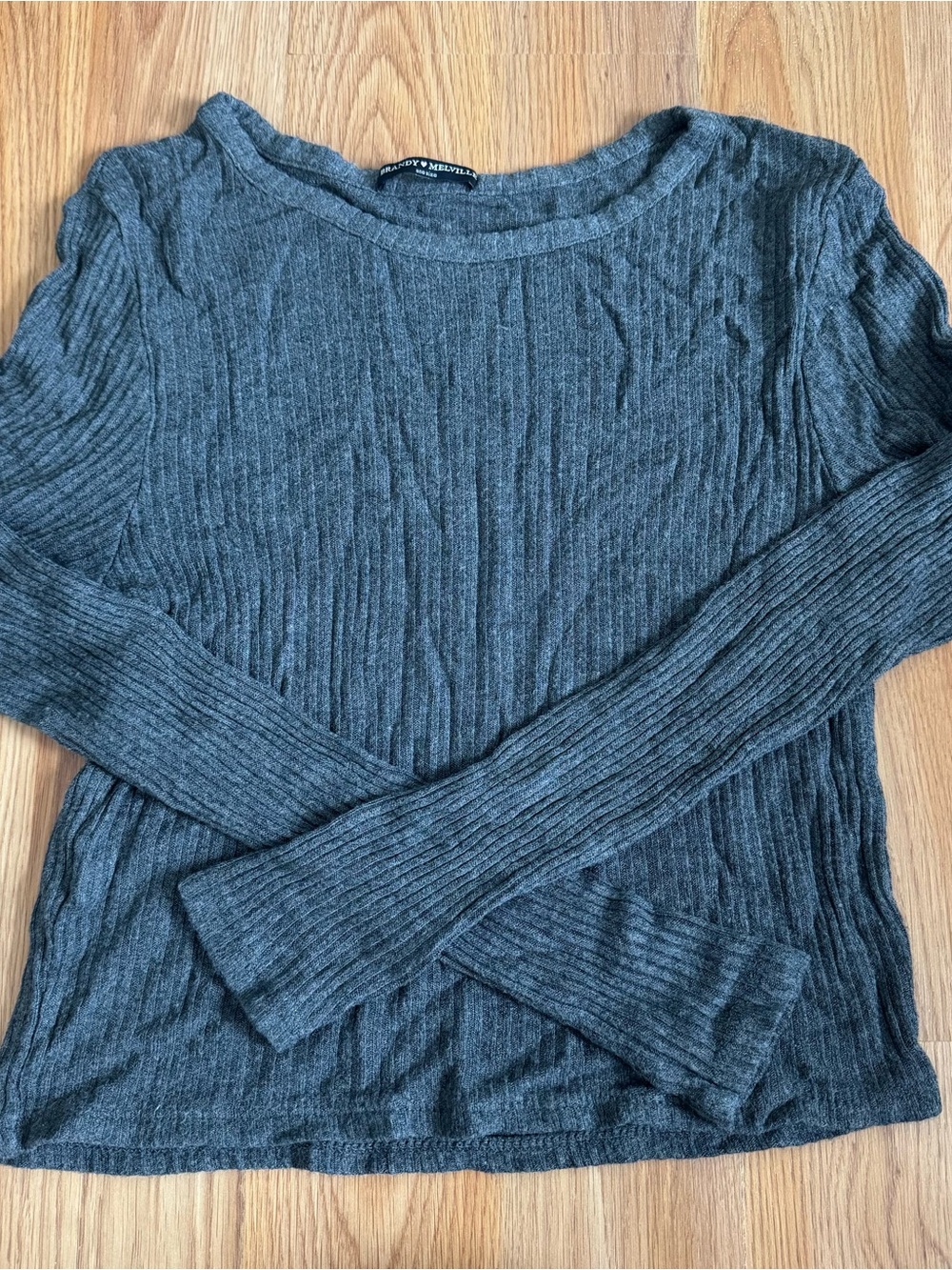Grey Ribbed Crewneck Sweater - Brandy Melville